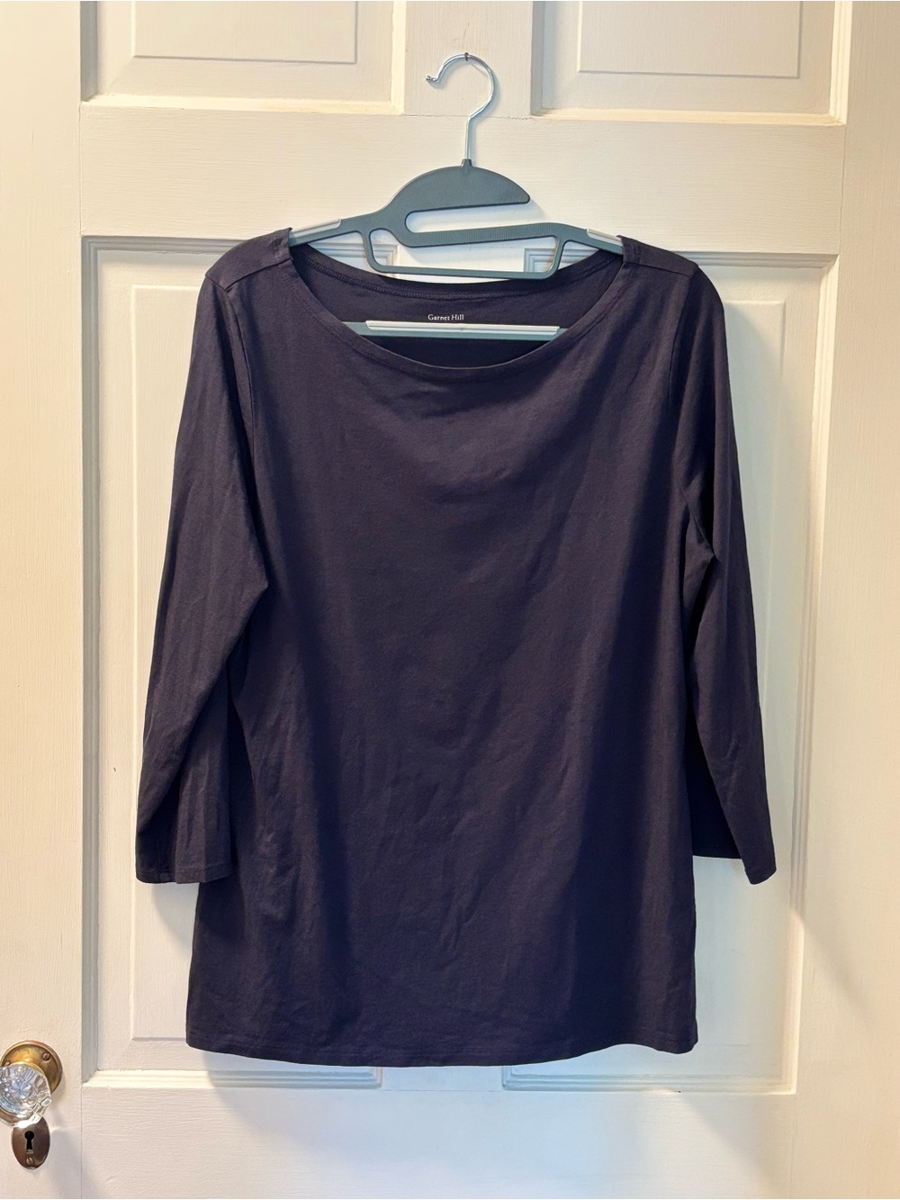 Garnet Hill Navy Long-Sleeve Boatneck Tee